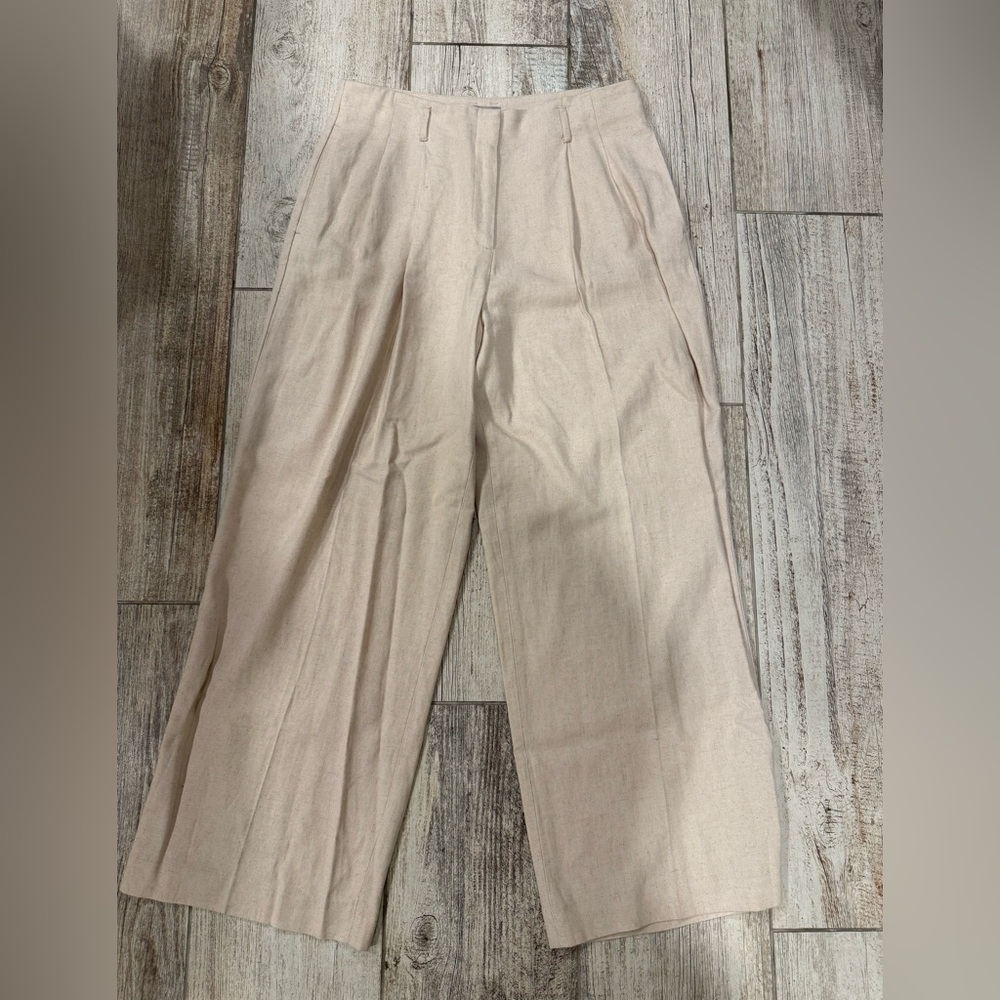 H&M High Waisted Cream Wide Leg Business Casual Trouser Pants
